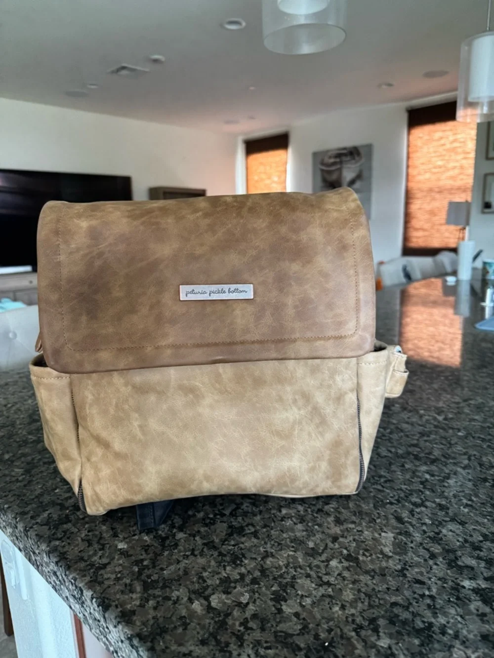 Petunia Pickle Bottom Tan Faux-Leather Convertible Backpack